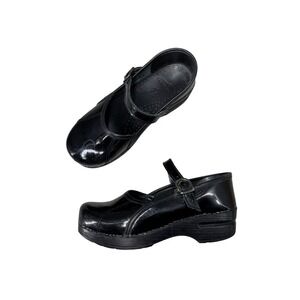 Dansko Marah Shoes Patent Black Leather Clogs Mary Jane Buckle EU Size 36